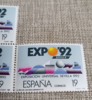 Bloque 3 Sellos Exposición Universal Sevilla 1992