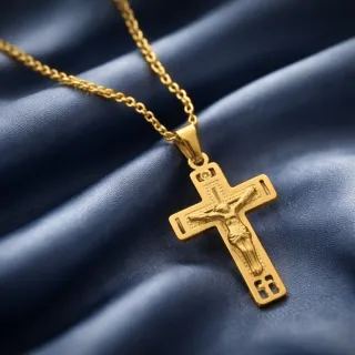 Collar Crucifijo Acero Baño Oro