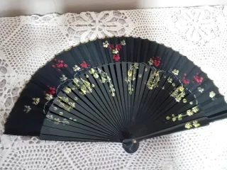 3 Abanicos azul y negro pintado a mano