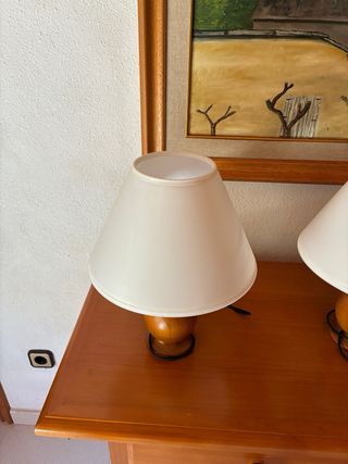 Lote 3 Lámparas Sobremesa Madera y Pantalla Blanca