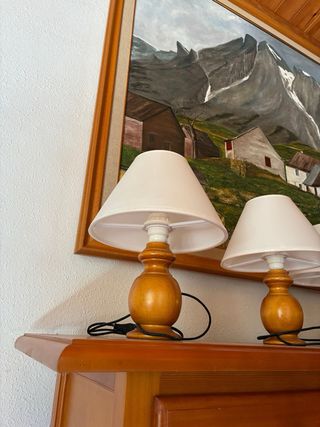 Lote 3 Lámparas Sobremesa Madera y Pantalla Blanca
