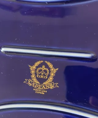BANDEJA PORCELANA CAPEANS AZUL COBALTO ORO años 70