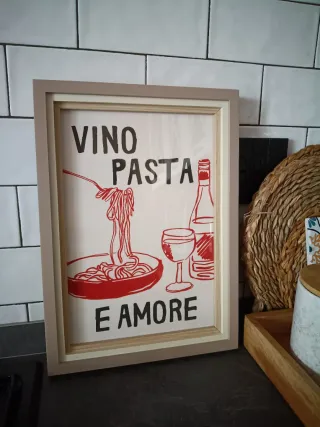 Cornice con stampa Vino Pasta Amore