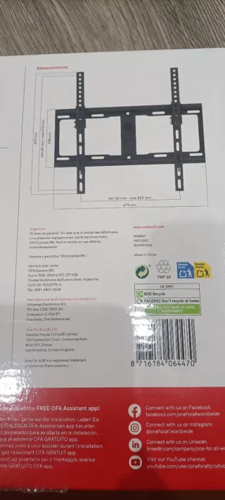 Soporte TV ONE FOR ALL OLED/QLED hasta 65, 22€!!