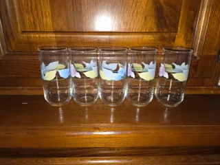 Set 5 Bicchieri Decorati Fiori