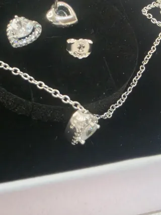 Conjunto Pandora Corazón Halo Plata