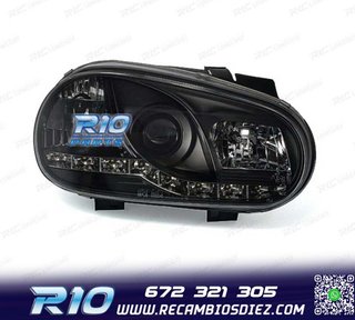 FAROS VOLKSWAGEN VW GOLF 4 LUZ DIURNA LED FONDO NEGRO