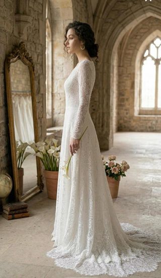 Vestido de Novia NUEVO Encaje Manga Larga