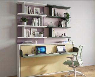 CAMA ABATIBLE CON MESA ESCRITORIO Y ESTANTERIA MOD