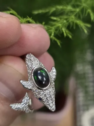 Anillo Plata 925 Delfín Ópalo Negro Ajustable