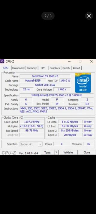 Placa Base X99-XD4 + CPU 1660v3 /4.5Ghz+ 8gb ram