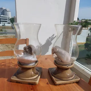 2 Candelabros Cerámica y Cristal