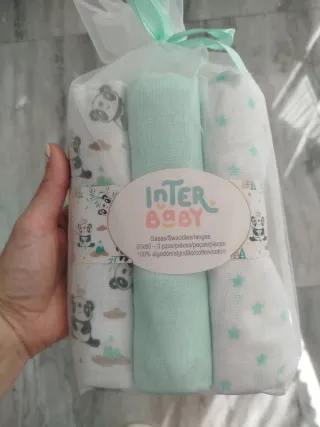Gasas Bebé Interbaby Panda Estrellas 3uds
