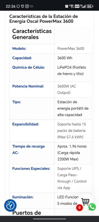 Estación energía OSCAL PowerMax3600  3600Wh