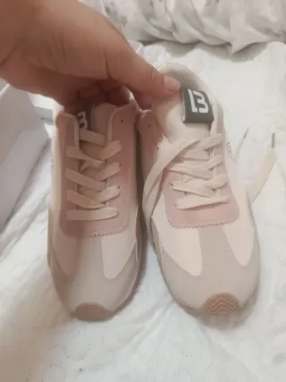 Deportivas mujer beige y rosa