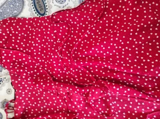 Vestido rojo lunares blancos volantes M