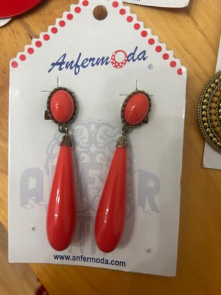 Pendientes flamenca Anfermoda rojos y dorados