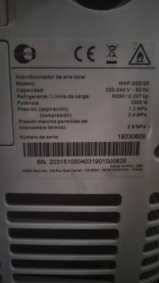 Aire Acondicionado Portátil Pinguino.2200frigorias