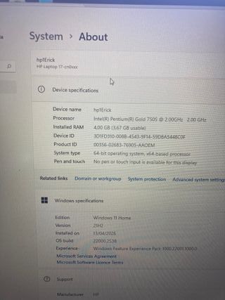 Notebook HP Intel Pentium 7505