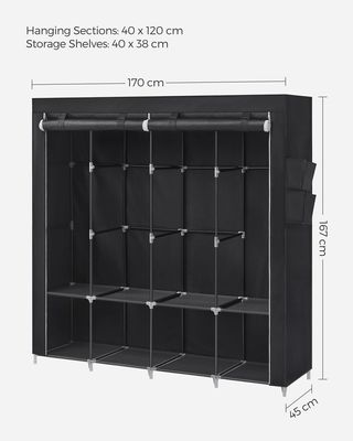 Armario Tela 45x170x167cm 4 Barras Negro SONGMICS RYG094B02