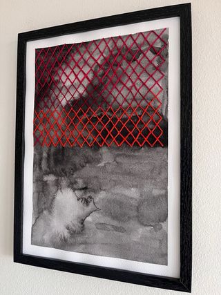 Cuadro abstracto bordado tela y papel