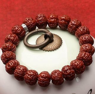 Pulsera budista cuentas finas marrón y plata