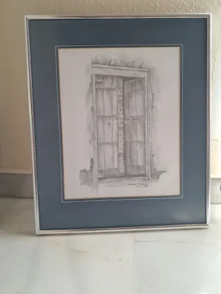 Dibujo a lápiz de puerta antigua