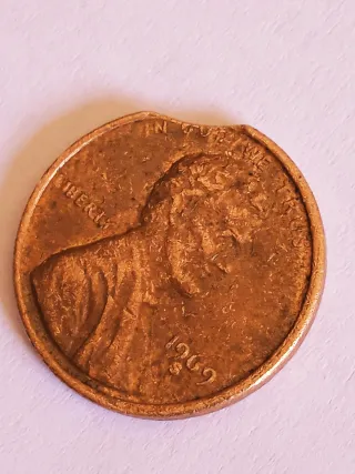 MONEDA 1 CENTAVO LINCOLN.1969S.ERROR RECORTADA.