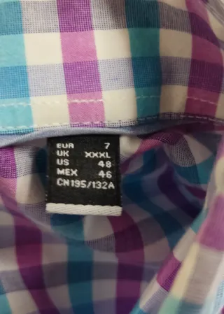 Camisa Cortefiel cuadros blanco ,rosa, celeste 3XL