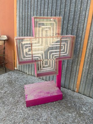 Cartel Cruz Farmacia Neón Antiguo