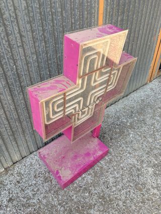 Cartel Cruz Farmacia Neón Antiguo