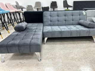 Sofá Cama Chaiselongue Negro Terciopelo