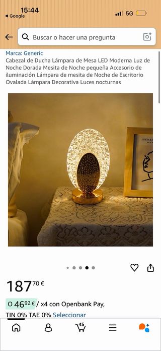 Lámpara de Mesa LED Ovalada Dorada