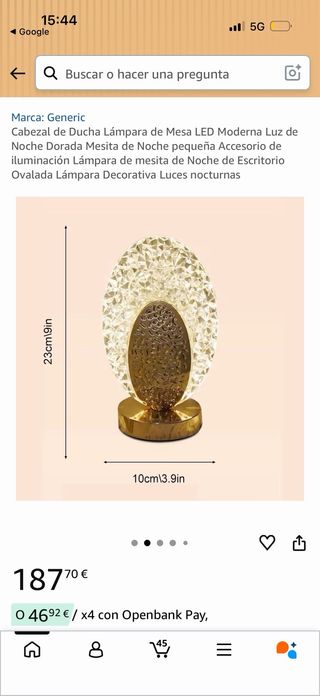 Lámpara de Mesa LED Ovalada Dorada