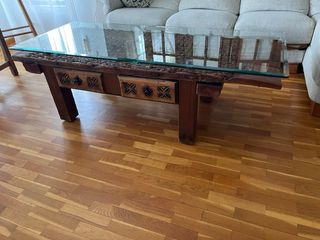 Mesa de centro rústica madera y cristal