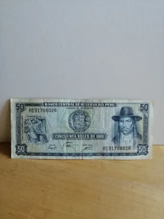 Lote 3 Billetes Antiguos Perú 50, 10, 5 Soles