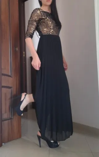 Abito elegante plissettato oro e nero tag s