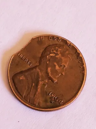 MONEDA 1 CENTAVO LINCOLN.1964D.ERROR RECORTADA.