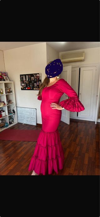 Vestido Flamenca canastero color cereza