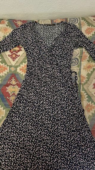 Vestido wrap flores pequeñas manga 3/4