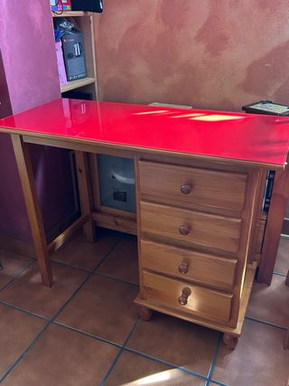 Escritorio madera pino maciza con cristal