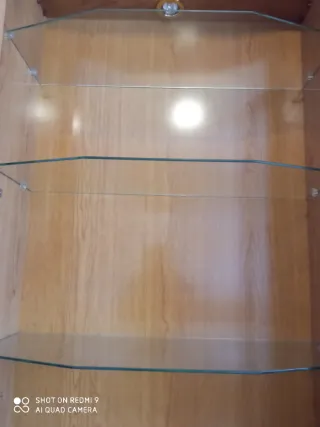 Librería madera con vitrina cristal