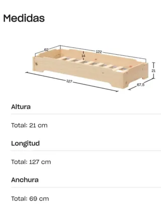 Cama Montessori + Colchón 120x60cm