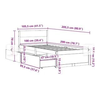 Estructura sin colchón cama pino 100x200 cajones