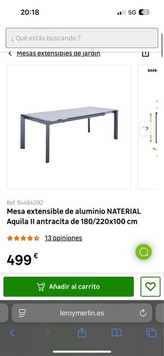 Mesa exterior extensible jardín de 180 a 220