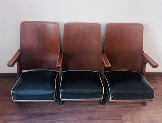 3 Butacas de cine antiguas madera y piel
