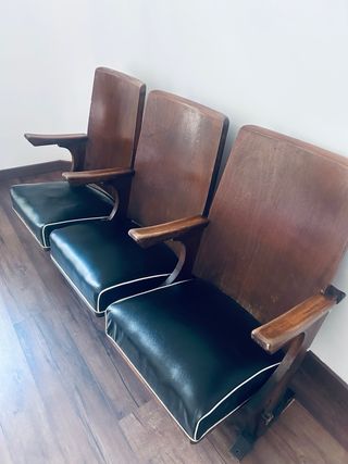 3 Butacas de cine antiguas madera y piel