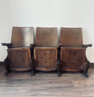 3 Butacas de cine antiguas madera y piel