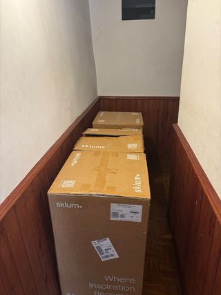 Pack 4 Taburetes altos beige con asiento de ratán
