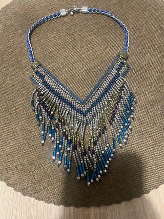 Collar Bisutería Flecos Azul y Plata